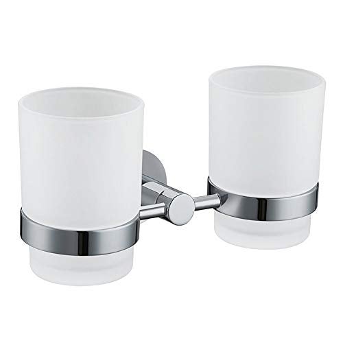 Angle Simple Double Toothbrush Holder, Angle Simple Stainless Steel Toothbrush Holder Rinsing Cups Drinking Glass Toothbrush Mug Hanger Toothpaste Razor Holder Bathroom Accessories, Chrome - Image 1