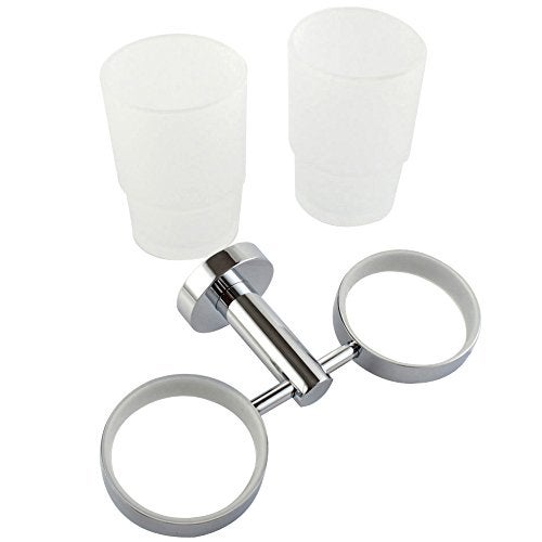 Angle Simple Double Toothbrush Holder, Angle Simple Stainless Steel Toothbrush Holder Rinsing Cups Drinking Glass Toothbrush Mug Hanger Toothpaste Razor Holder Bathroom Accessories, Chrome - Image 5