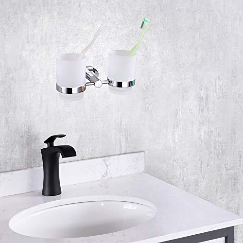 Angle Simple Double Toothbrush Holder, Angle Simple Stainless Steel Toothbrush Holder Rinsing Cups Drinking Glass Toothbrush Mug Hanger Toothpaste Razor Holder Bathroom Accessories, Chrome - Image 3