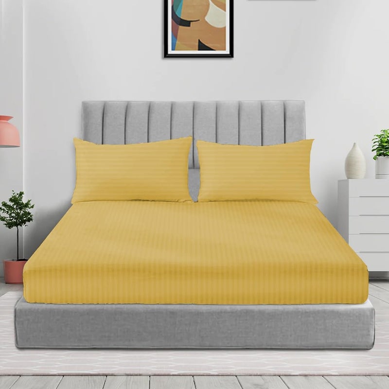سليب ويل ملاء متناسب من القطن الدقيق مزين بخطوط، مع مجموعة من أغطية الوسائد - 180x200+17 سم (لون أبيض) - Image 1