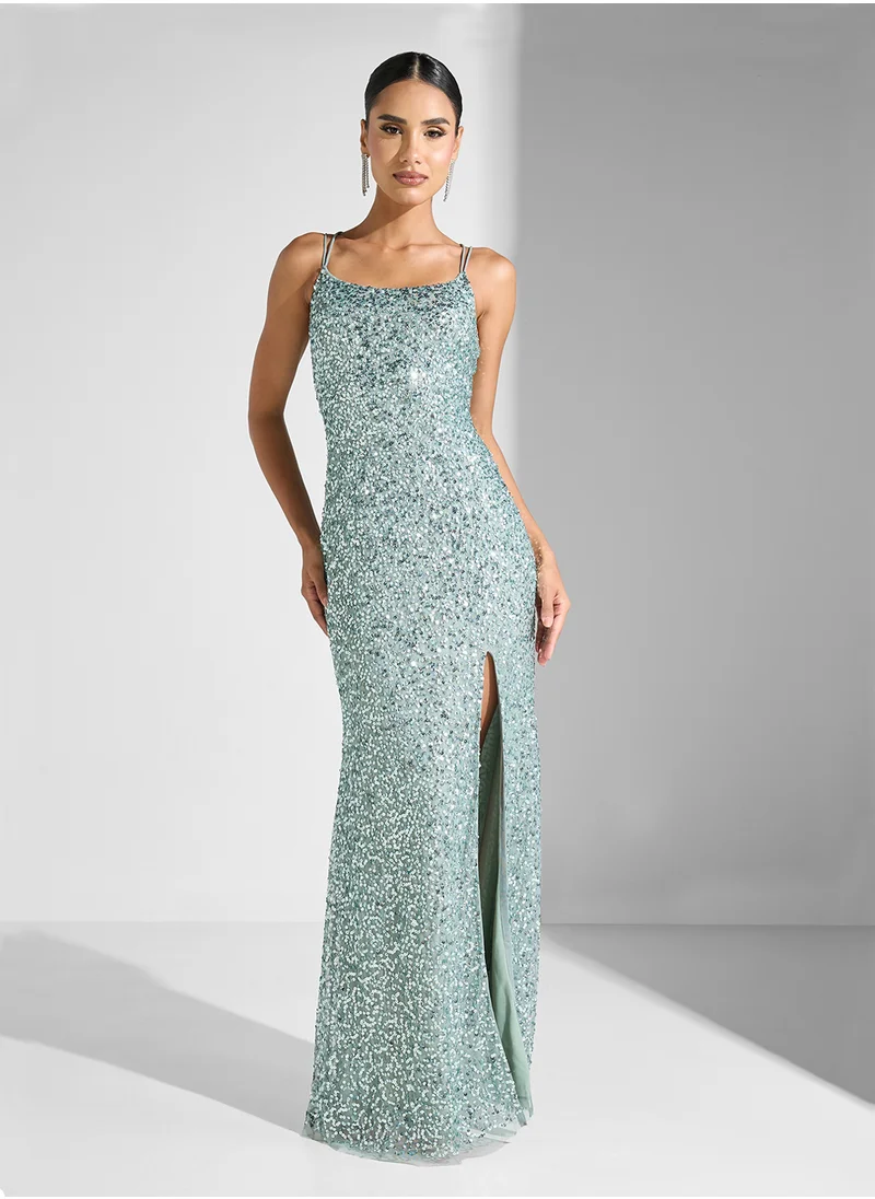 Namshi x Strappy Sequin Embellished Backless Evening Dress