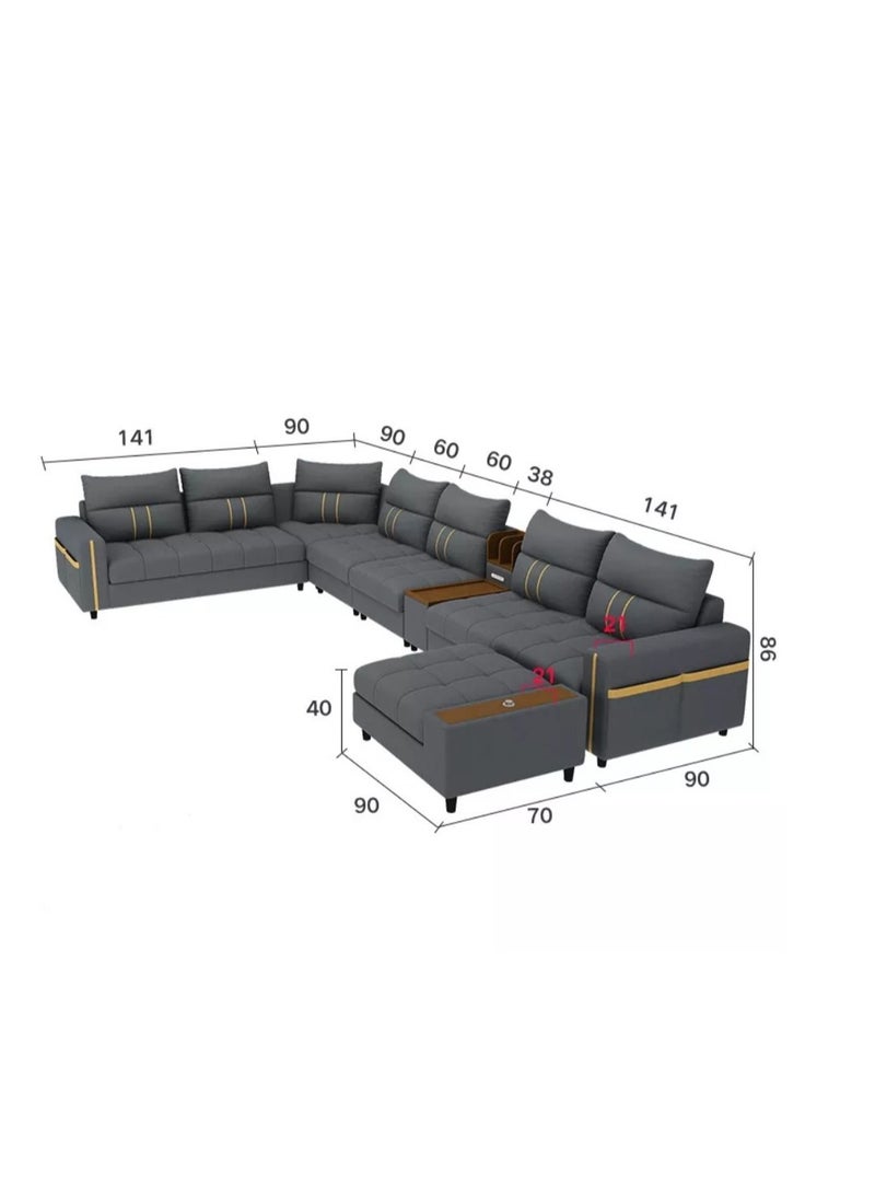 Ripple FURNITURE Modern Couch U Shaped Faux Leather Living Room Furniture Chaise Lounge Recliner Sectional L Shape Corner Sofa Set Green 389X231X86  - Image 3