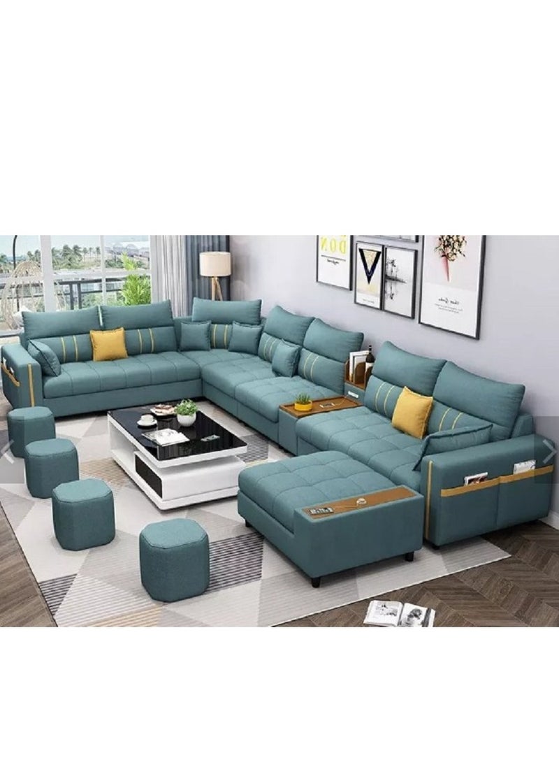 Ripple FURNITURE Modern Couch U Shaped Faux Leather Living Room Furniture Chaise Lounge Recliner Sectional L Shape Corner Sofa Set Green 389X231X86  - Image 1