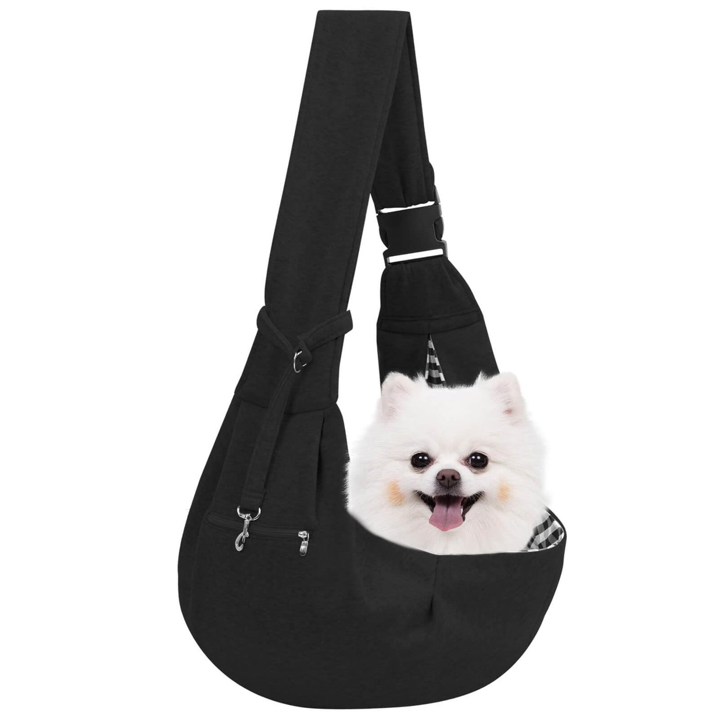 Adjustable Dog Carrier Sling - Hand-Free Dog Carriers for Small Dogs and Cats, Puppy Sling Carrier with Zipper Purse Pocket, Travel Safety Harness, Puppy Essentials (Black)