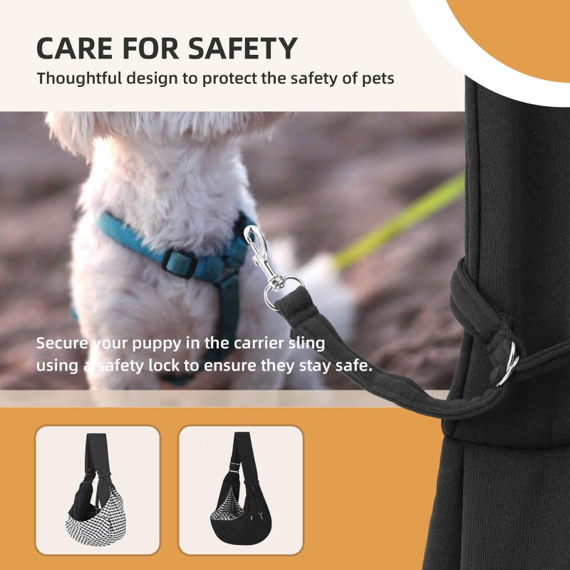 Riuja Adjustable Dog Carrier Sling - Hand-Free Dog Carriers for Small Dogs and Cats, Puppy Sling Carrier with Zipper Purse Pocket, Travel Safety Harness, Puppy Essentials (Black) - Image 5
