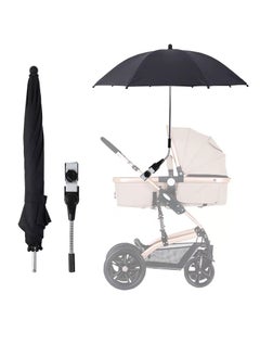 Baby Stroller Parasol, Pram Parasol 75 cm Stroller Sunshade with Clip Universal Stroller UV Protection 50, Adjustable 360 Degree Waterproof Umbrella for Strollers, Wheelchairs, Beach Chair - Black