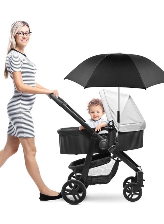 Generic - Baby Stroller Parasol, Pram Parasol 75 cm Stroller Sunshade with Clip Universal Stroller UV Protection 50, Adjustable 360 Degree Waterproof Umbrella for Strollers, Wheelchairs, Beach Chair - Black - Image 1
