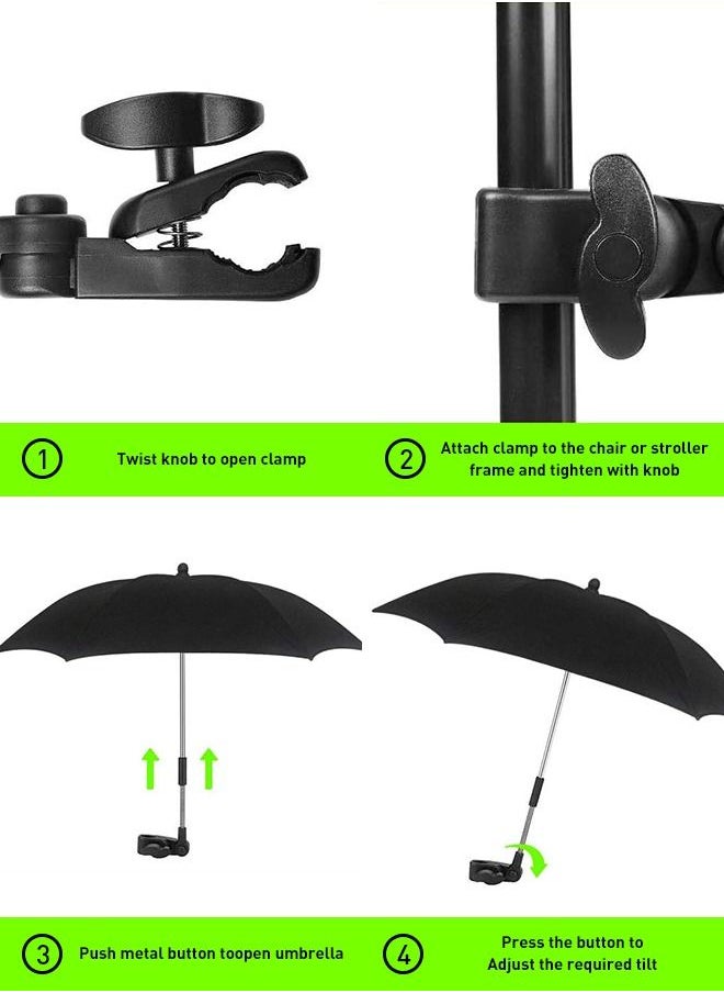 Generic - Baby Stroller Parasol, Pram Parasol 75 cm Stroller Sunshade with Clip Universal Stroller UV Protection 50, Adjustable 360 Degree Waterproof Umbrella for Strollers, Wheelchairs, Beach Chair - Black - Image 1
