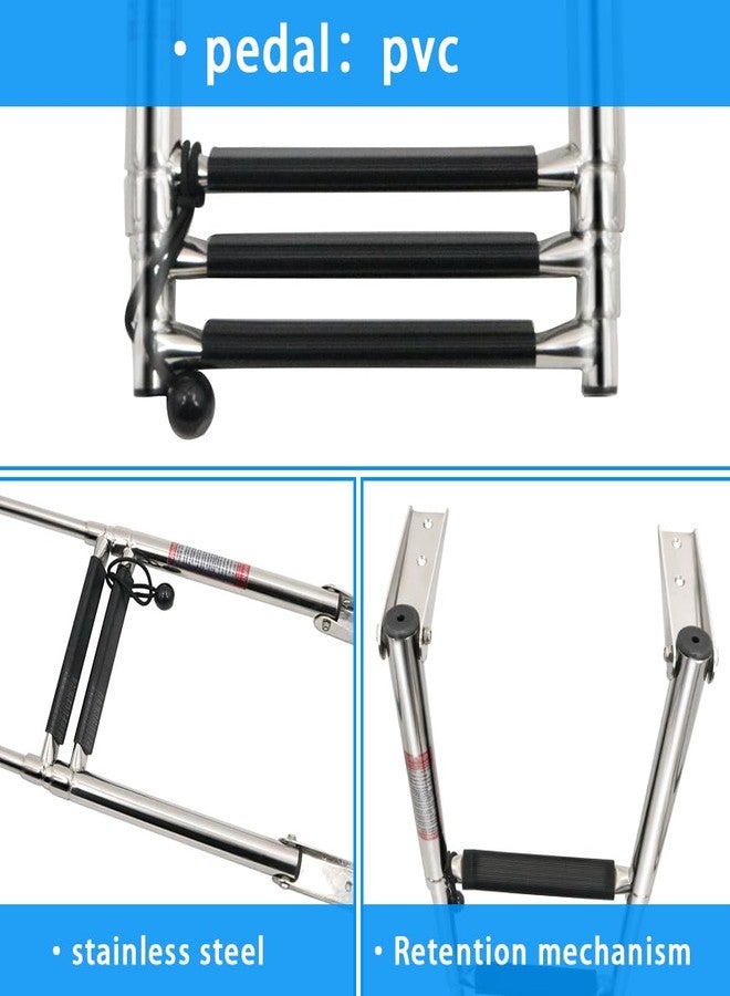 Mojiate Made 3 Step Ladder 316 Stainless Steel Telescoping Capacity Stepladder for Marine Yacht/Swimming Pool with Retaining Strap (3 Step Ladder) - Image 5
