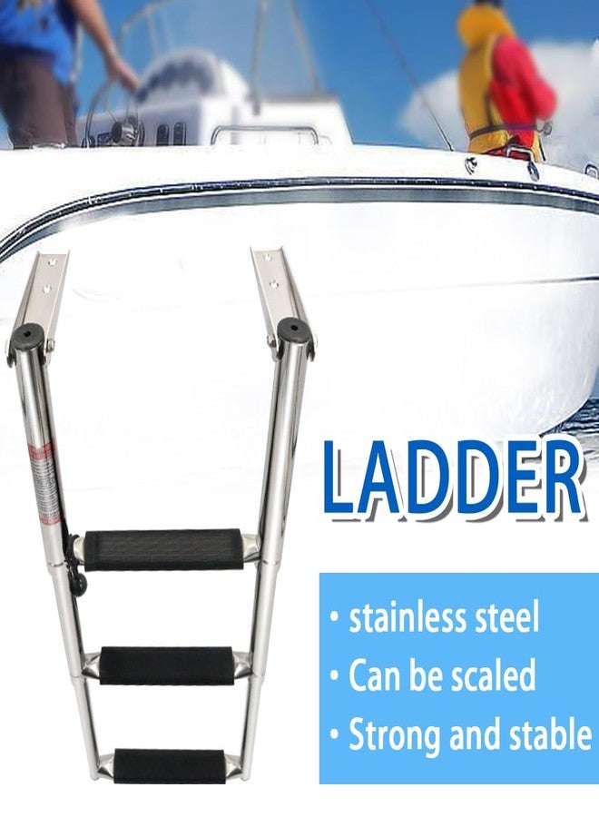 Mojiate Made 3 Step Ladder 316 Stainless Steel Telescoping Capacity Stepladder for Marine Yacht/Swimming Pool with Retaining Strap (3 Step Ladder) - Image 3