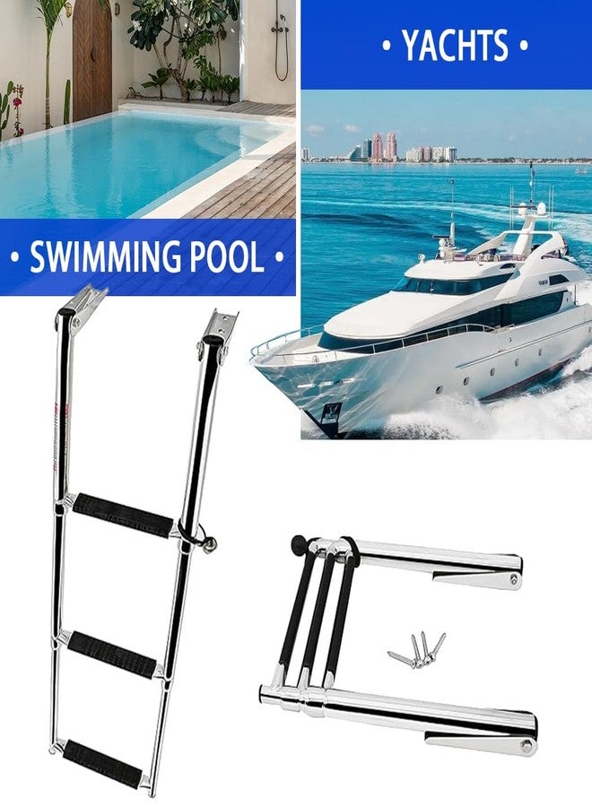 Mojiate Made 3 Step Ladder 316 Stainless Steel Telescoping Capacity Stepladder for Marine Yacht/Swimming Pool with Retaining Strap (3 Step Ladder) - Image 2