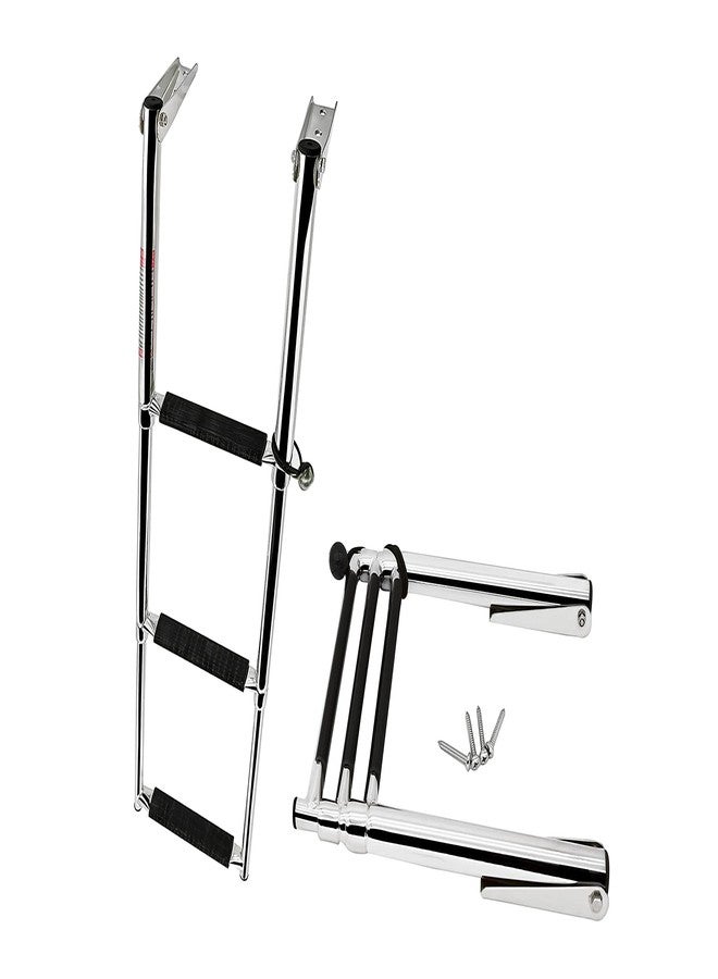 Mojiate Made 3 Step Ladder 316 Stainless Steel Telescoping Capacity Stepladder for Marine Yacht/Swimming Pool with Retaining Strap (3 Step Ladder) - Image 1