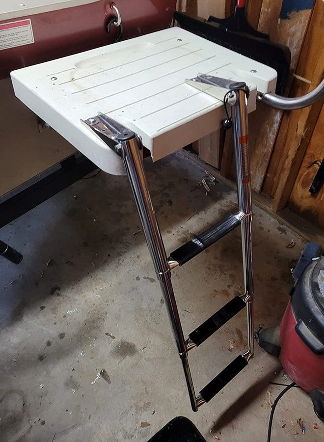 Mojiate Made 3 Step Ladder 316 Stainless Steel Telescoping Capacity Stepladder for Marine Yacht/Swimming Pool with Retaining Strap (3 Step Ladder) - Image 4