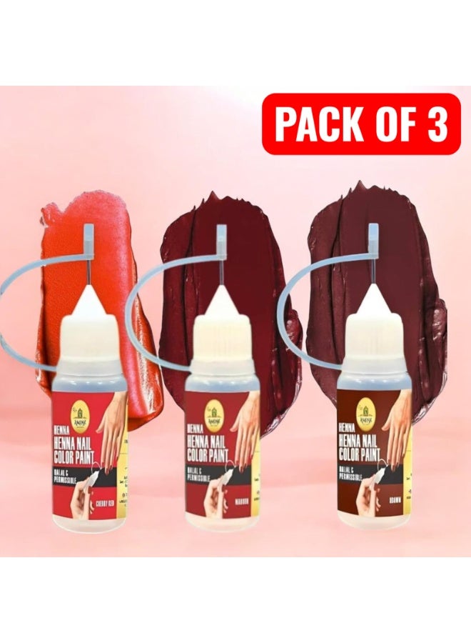 أمينا حناء أمينة الفورية لحقن الأظافر – طقم 3 قطع (بني داكن، أحمر كرزي، وعنابي) – زجاجة حناء أظافر جاهزة للاستخدام بثبات طويل – نباتية وحلال للنساء - Image 2