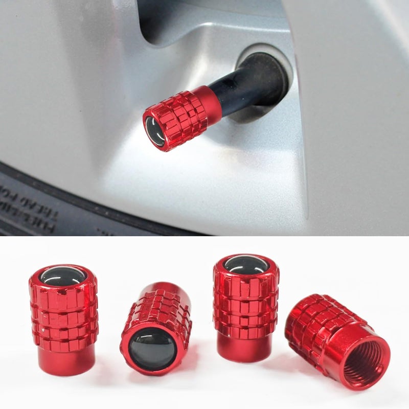 LHDOS 4PCS Car Tire Valve Stem Caps Heavy Duty LeakProof Auto Tire Valve Caps with Rubber Seal Aluminum Alloy Wheel Valve Stem Covers Universal Car Accessories for Car Truck SUV Motorcycle Bike Red - Image 3