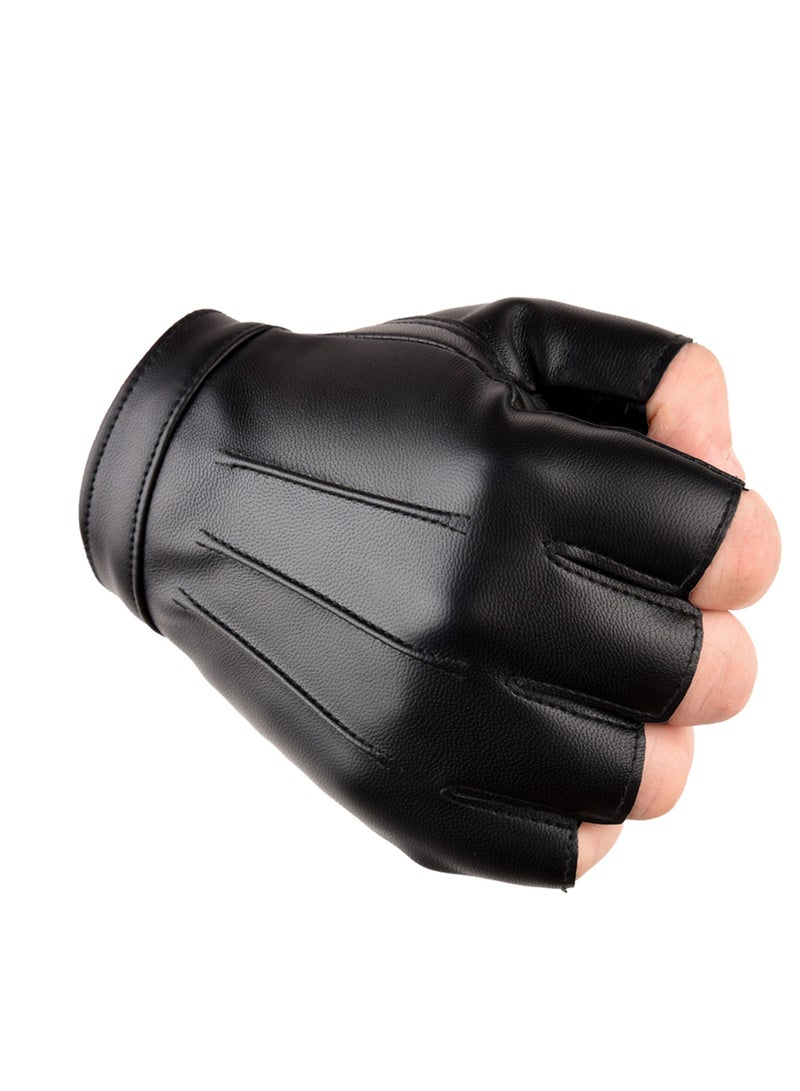 Men Women Teens PU Leather Fingerless Driving Gloves，Outdoor Sport Black Half Finger Glove(XL)  - Image 4