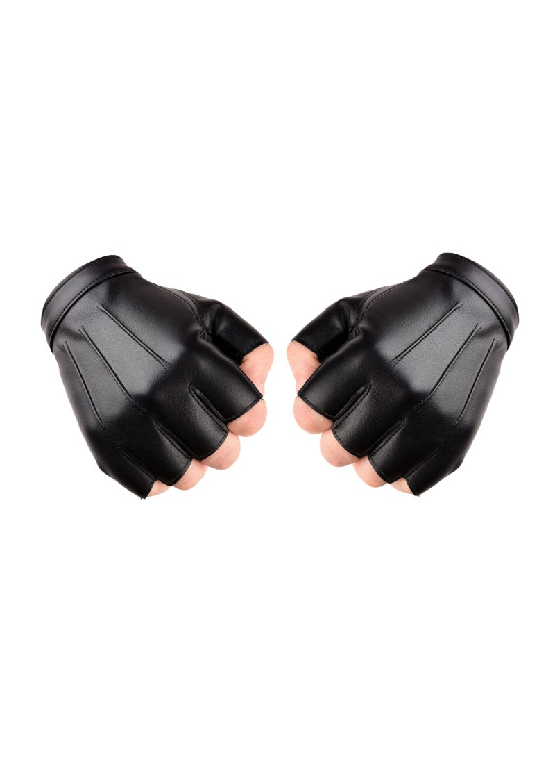 Men Women Teens PU Leather Fingerless Driving Gloves，Outdoor Sport Black Half Finger Glove(XL)  - Image 1
