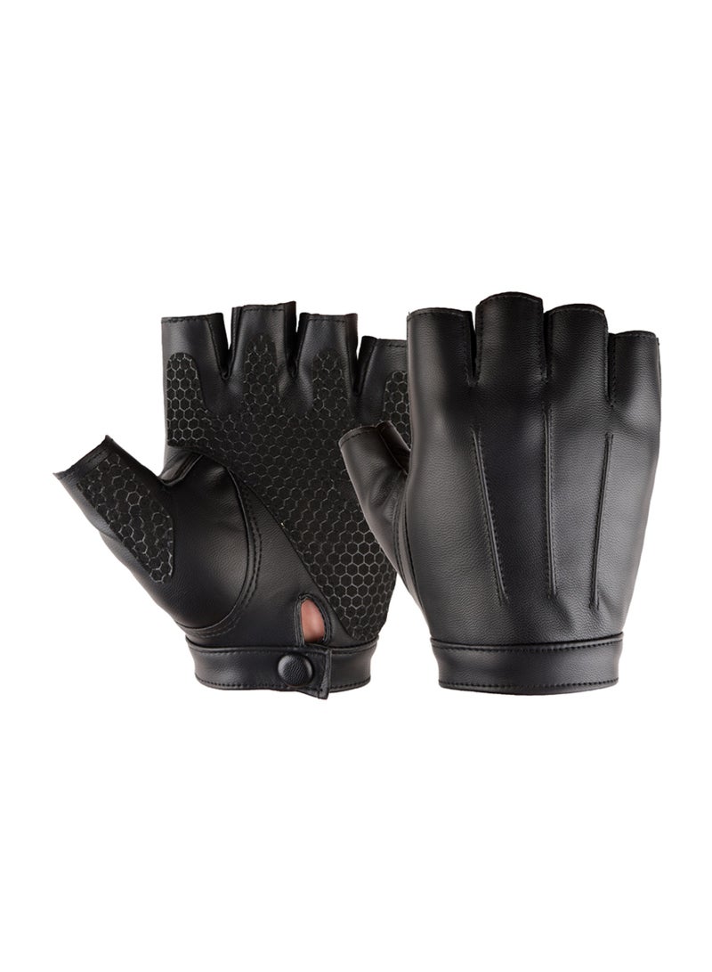 Men Women Teens PU Leather Fingerless Driving Gloves，Outdoor Sport Black Half Finger Glove(XL)  - Image 3