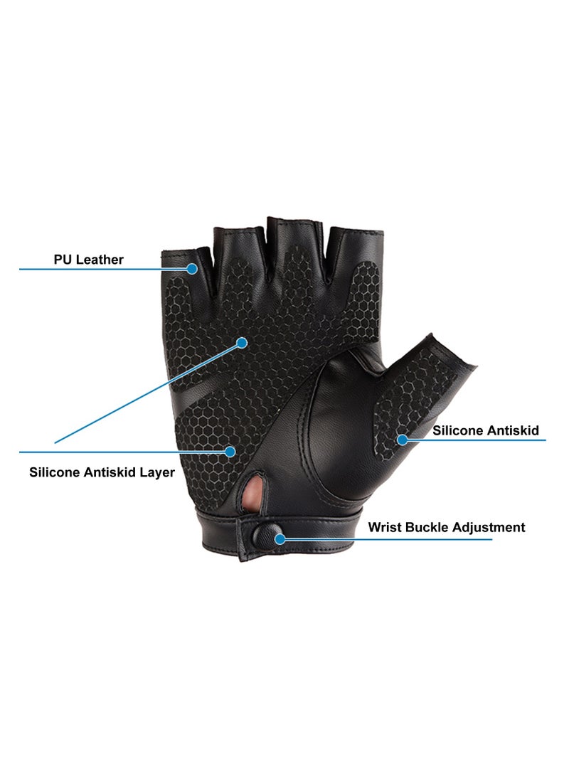 Men Women Teens PU Leather Fingerless Driving Gloves，Outdoor Sport Black Half Finger Glove(XL)  - Image 5