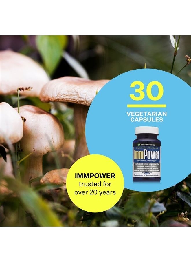 ImmPower, AHCC Mushroom Extract Immune System Support - Immune Support Supplement for Adults - Supports Cytokine Function - 30 Vegetarian Capsules, 500mg/capsule