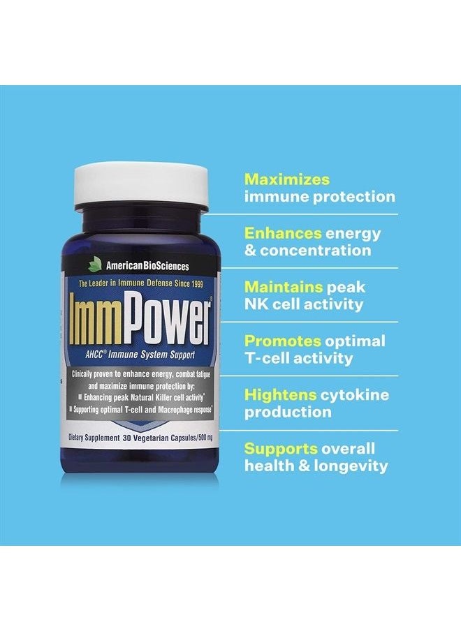 ImmPower, AHCC Mushroom Extract Immune System Support - Immune Support Supplement for Adults - Supports Cytokine Function - 30 Vegetarian Capsules, 500mg/capsule