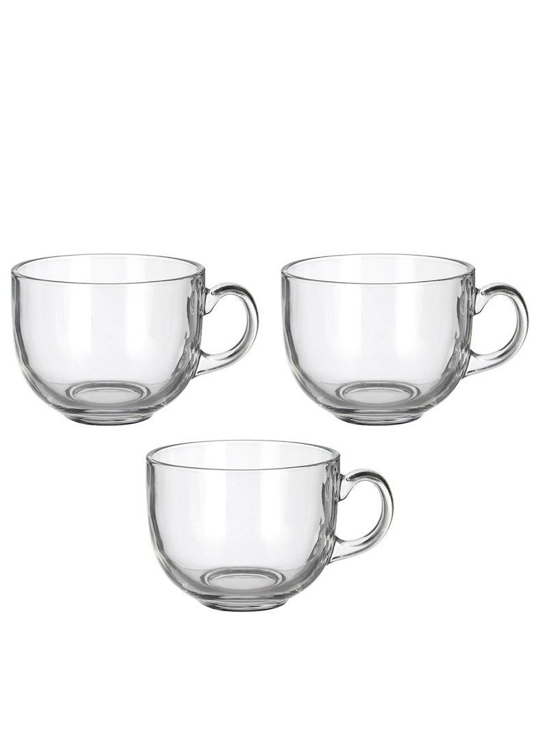Blinkmax Set of 3 Glass Jumbo Mugs With Handle For Coffee Tea Soup Drinking Cup Clear - Image 1