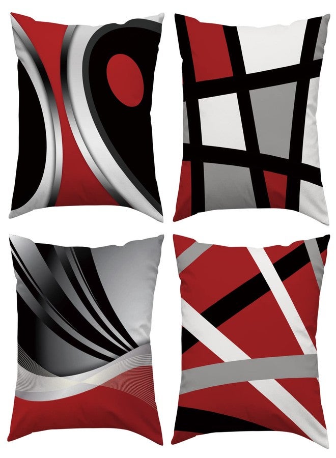 Alofrey Red Throw Pillow Covers 18x18 Set of 4,Black and Grey Abstract Stripes Decorative Pillowcases,Modern Geometric Pattern Decor for Sofa Couch Bed Living Room - Image 1