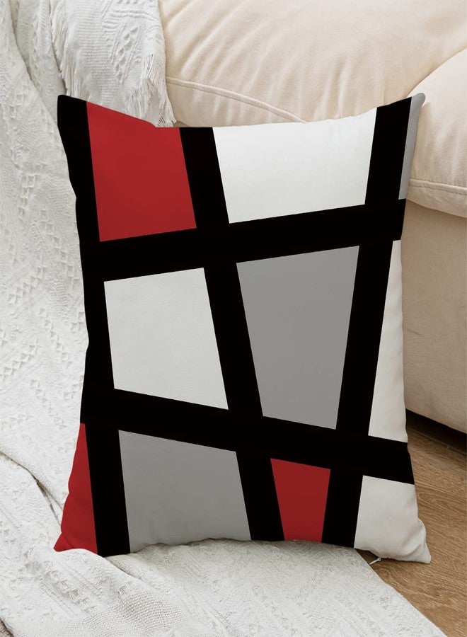 Alofrey Red Throw Pillow Covers 18x18 Set of 4,Black and Grey Abstract Stripes Decorative Pillowcases,Modern Geometric Pattern Decor for Sofa Couch Bed Living Room - Image 4