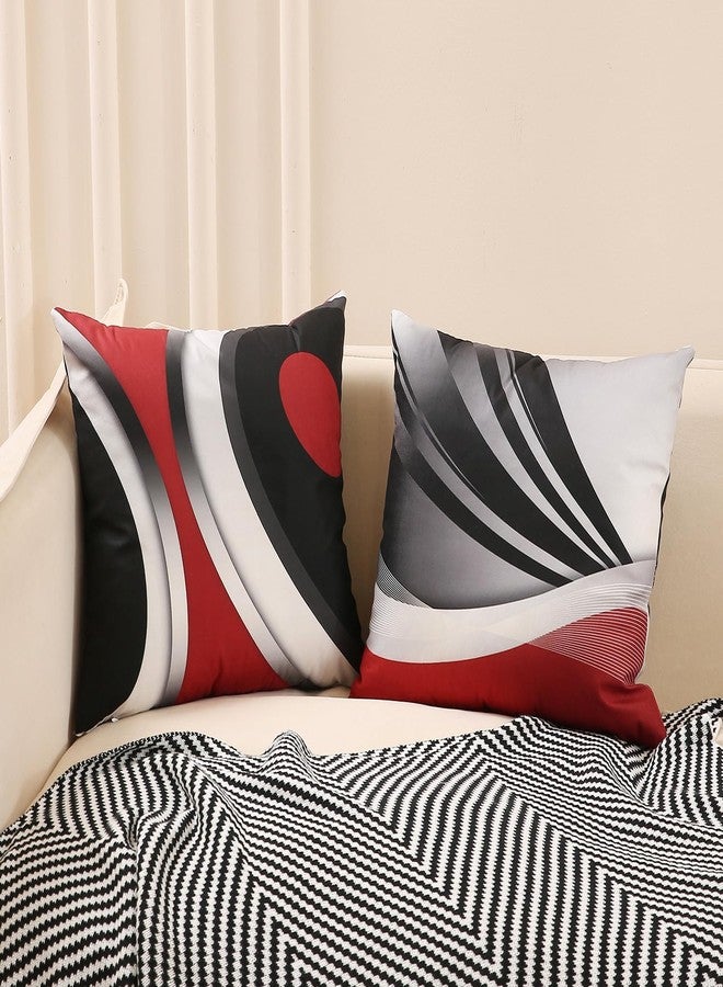 Alofrey Red Throw Pillow Covers 18x18 Set of 4,Black and Grey Abstract Stripes Decorative Pillowcases,Modern Geometric Pattern Decor for Sofa Couch Bed Living Room - Image 3