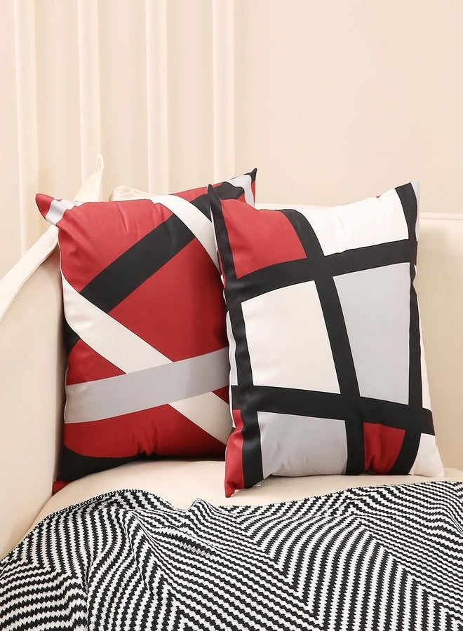 Alofrey Red Throw Pillow Covers 18x18 Set of 4,Black and Grey Abstract Stripes Decorative Pillowcases,Modern Geometric Pattern Decor for Sofa Couch Bed Living Room - Image 2