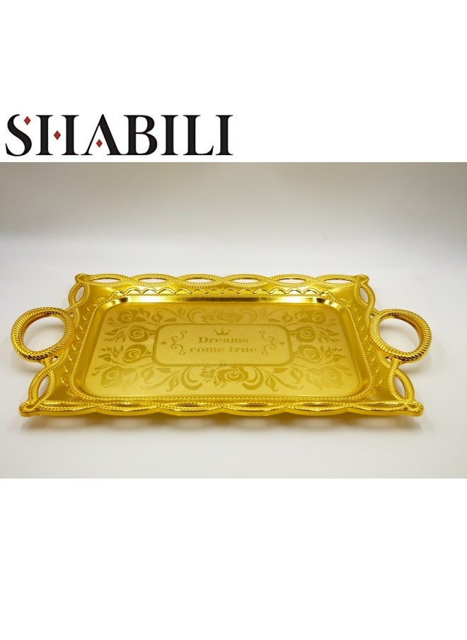 SHABILI - Serving Tray with Handles ,Rectangular Large Serving Platters Gold Plates for Dinner, Party, Entertaining（Plastic） - Image 1