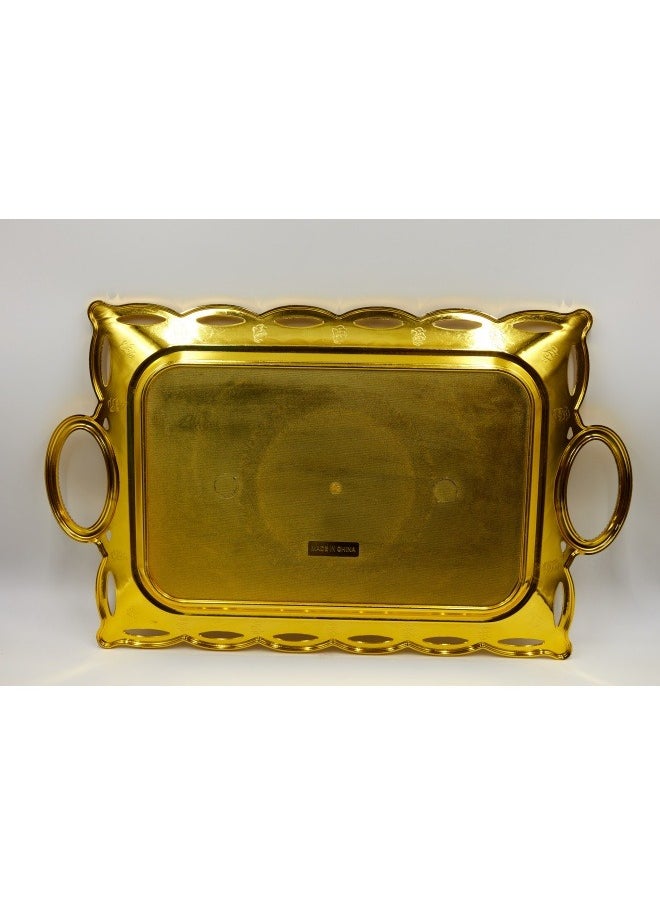 SHABILI - Serving Tray with Handles ,Rectangular Large Serving Platters Gold Plates for Dinner, Party, Entertaining（Plastic） - Image 1