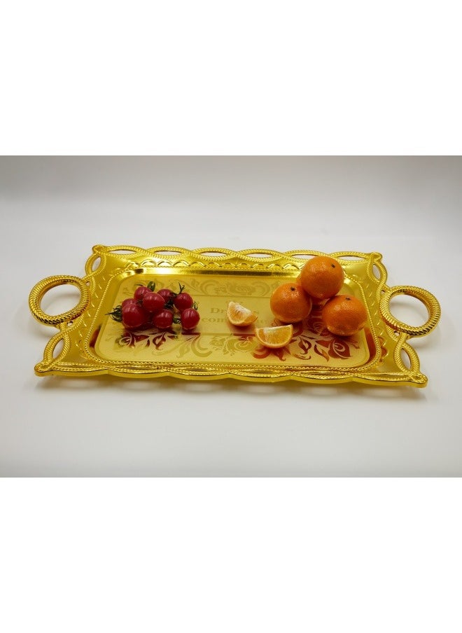 SHABILI - Serving Tray with Handles ,Rectangular Large Serving Platters Gold Plates for Dinner, Party, Entertaining（Plastic） - Image 1