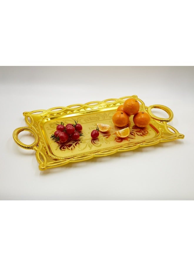 SHABILI - Serving Tray with Handles ,Rectangular Large Serving Platters Gold Plates for Dinner, Party, Entertaining（Plastic） - Image 1