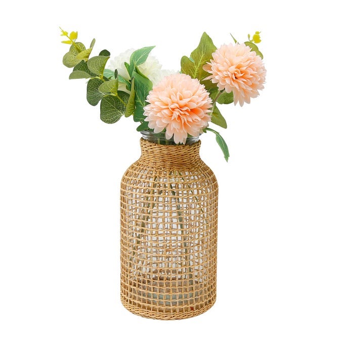 STRAW WOVEN GLASS VASE 787X196X413BOHO GLASS FLOWER VASE COUNTRY RUSTIC STYLE VASE GLASS VASE FOR FLORAL ARRANGEMENTS BOTTLE HEIGHT B STYLE 787IN