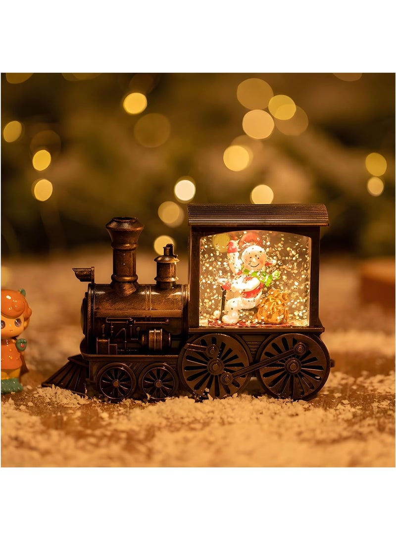 عالية الجودة صندوق موسيقى عشية عيد الميلاد، كرة ثلجية لعيد الميلاد على شكل قطار فانوس مع ماء لامع دوار مع موسيقى وإضاءة، صندوق موسيقى يعمل بالبطارية كهدية ديكور منزلي لعيد الميلاد، مشهد رجل ثلج - Image 3
