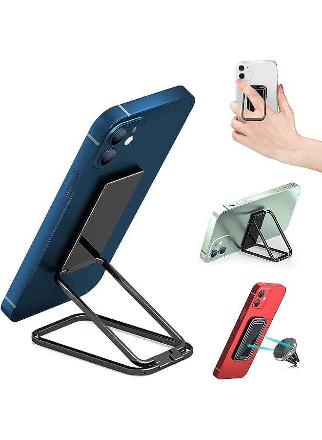 KASTWAVE Grip Phone Holder Magnetic Phone Grip Holder Stand Finger Kickstand, Tablet Stands, Ultra-Thin 360° Rotation Phones Back Grip Foldable for Hand/Bed Universal Magnetic Car Mount – Metal Black - Image 1