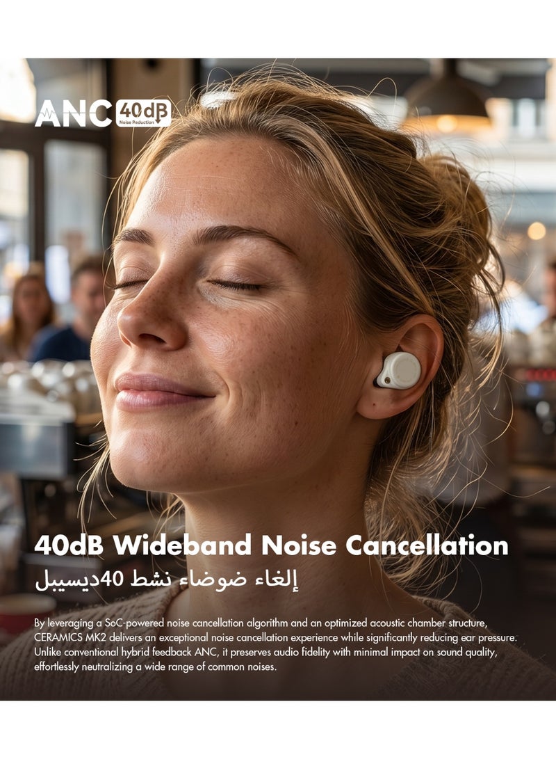 ROSESELSA CERAMICS MK2 Wireless Earbuds, Hi-Res LDAC Bluetooth 6.0 Earbuds, 40dB ANC Noise Cancelling, 45H Playtime, 47ms Low Latency Gaming Mode, AI ENC Mic, Premium Ceramic Design - Image 2