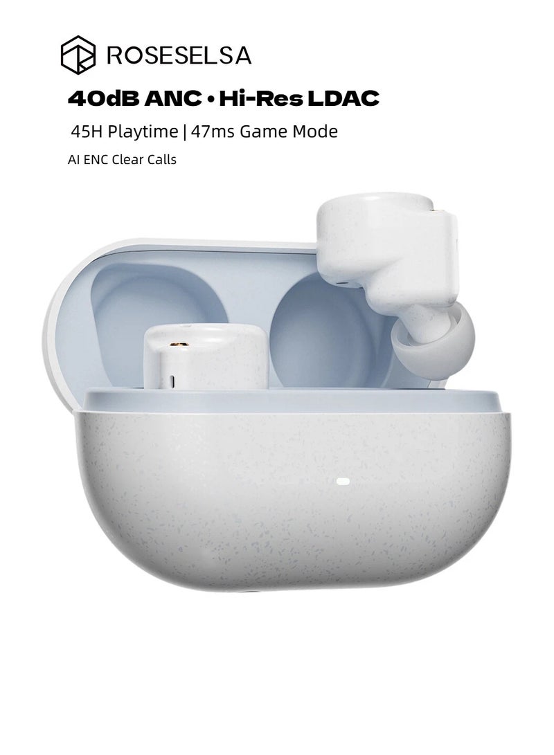 ROSESELSA CERAMICS MK2 Wireless Earbuds, Hi-Res LDAC Bluetooth 6.0 Earbuds, 40dB ANC Noise Cancelling, 45H Playtime, 47ms Low Latency Gaming Mode, AI ENC Mic, Premium Ceramic Design - Image 1