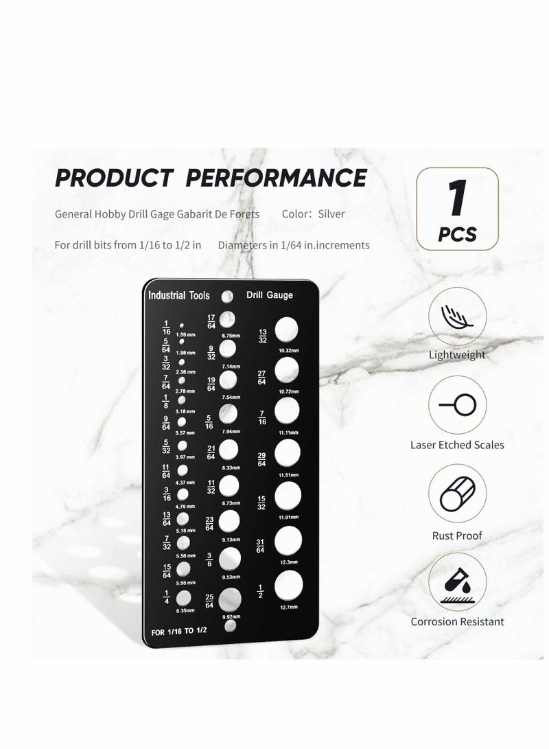 Drill Bit Gauge 1/16 Inch to 1/2 Inch, Screw Size and Thread Inches Decimal 29-Hole Black Guide for Handymen Mechanics - Image 4