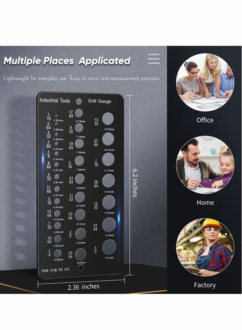 Drill Bit Gauge 1/16 Inch to 1/2 Inch, Screw Size and Thread Inches Decimal 29-Hole Black Guide for Handymen Mechanics - Image 2