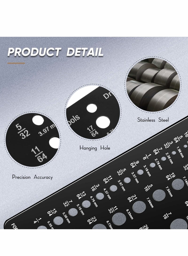 Drill Bit Gauge 1/16 Inch to 1/2 Inch, Screw Size and Thread Inches Decimal 29-Hole Black Guide for Handymen Mechanics - Image 3