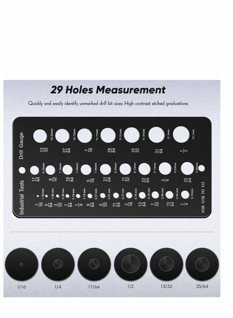 Drill Bit Gauge 1/16 Inch to 1/2 Inch, Screw Size and Thread Inches Decimal 29-Hole Black Guide for Handymen Mechanics - Image 5