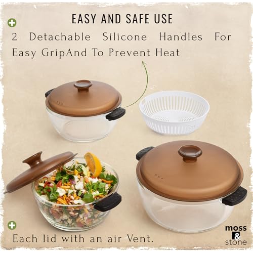 Moss & Stone 6-Piece Borosilicate Glass Casserole Set with Durable Plastic Lids – 2.6/1.5/1 Qt Oven & Microwave Safe Glass Baking Dishes for Cooking, Serving & Kitchen Storage - Image 4