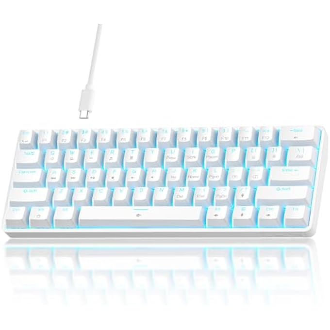 TMKB Technology Mechanical KeyBoard TMKB 60% MECHANICAL GAMING KEYBOARD, RED LINEAR SWITCH, LED BACKLIGHT, ANTI-GHOSTING, DETACHABLE USB-C, DOUBLE-SHOT KEYCAPS, 61 KEYS, WIRED, WHITE - Image 1