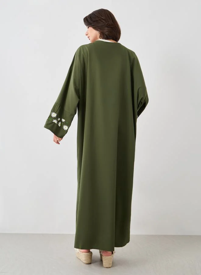 Styli Styli Embroidered Long Sleeve Detail Solid Kimono