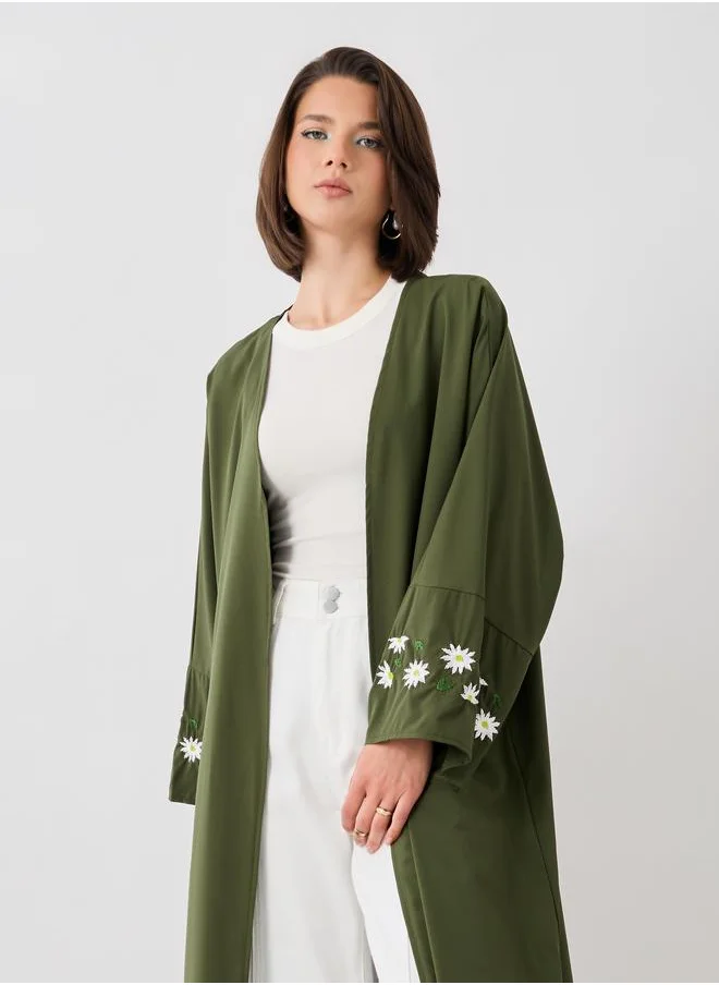 Take Two Take Two Embroidered Long Sleeve Detail Solid Kimono