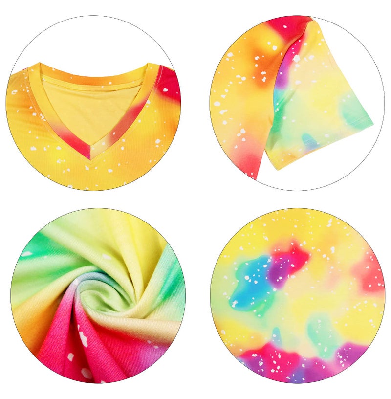 BANGELY Women Tie Dye V-Neck Shirts Summer Vintage Tunic Tops Fashion Casual Swing Short Sleeve Shirts Blouse Soft Tee Yellow - Image 4