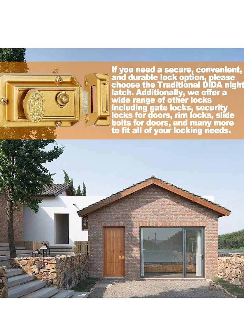 Y&D Rim Night Latch Door Lock, Double Locking Gate Lock with Premium Solid Brass Cylinder 60mm Backset, Polished Finish, Ideal for Yard, Garden Doors, and Gates  - Image 4