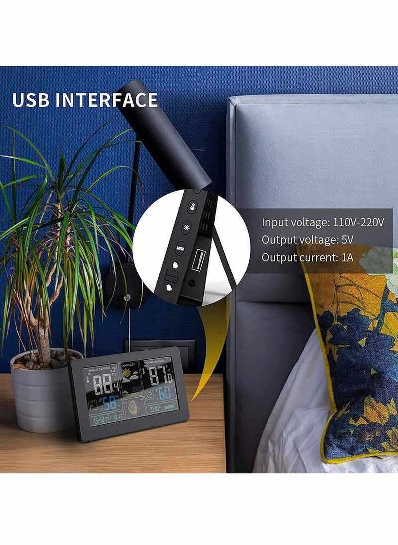 Weather Station Wireless Indoor Outdoor Thermometer Color Display Digital Weather Thermometer with Atomic Clock, Forecast Station with Calendar and Adjustable Backlight